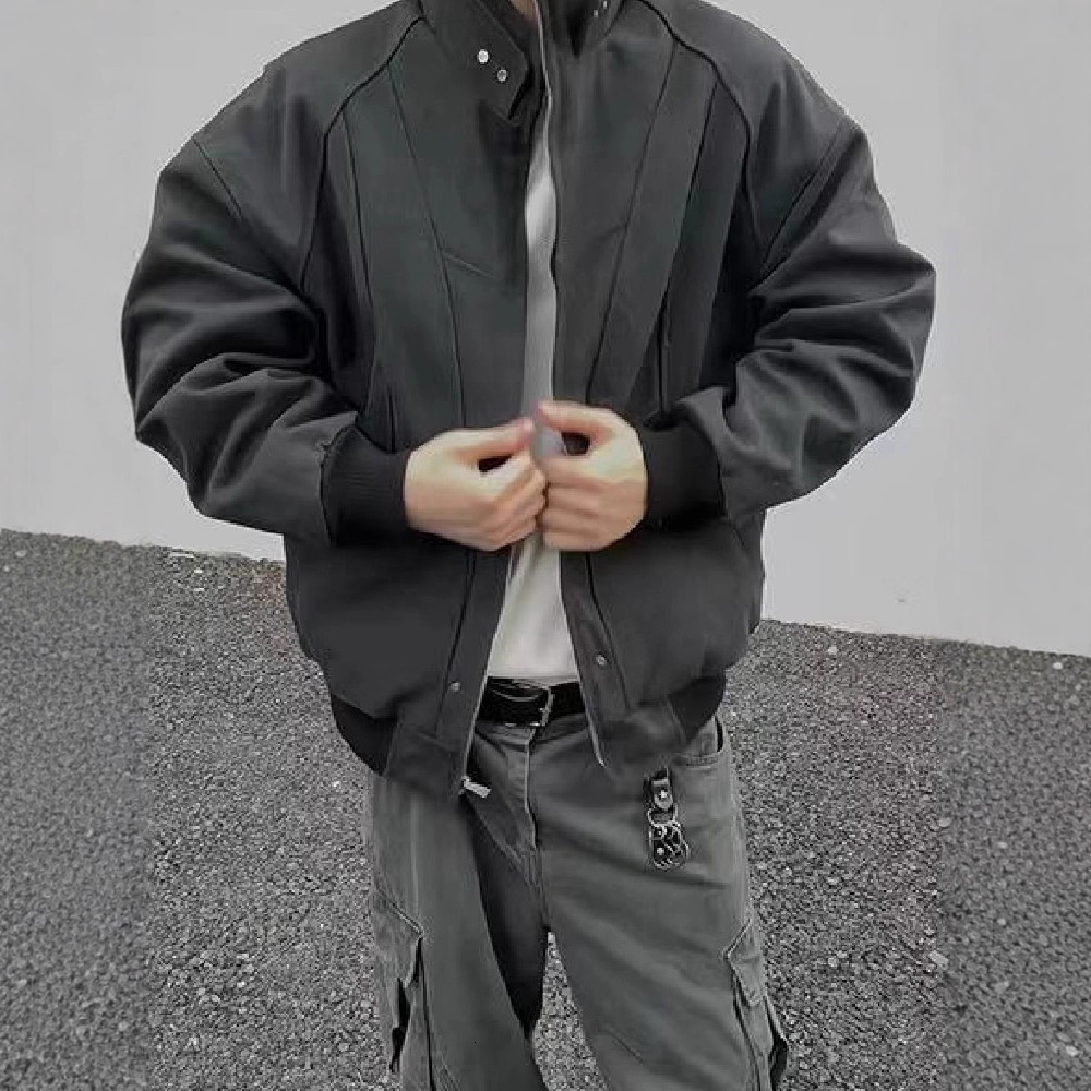 American Style Blue Workwear Jacket For Men Spring And Autumn Coat Designer Jacket With High-end Feel Stylish And Cool Oversized Stand Collar Short Ba