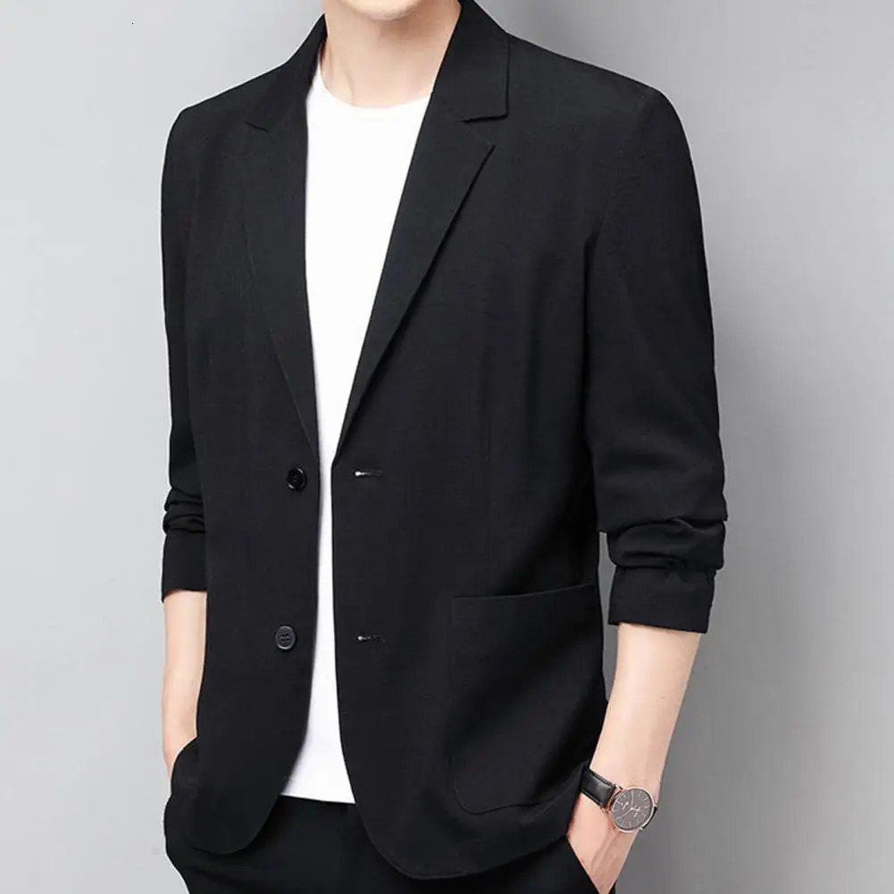 Summer Men Thin Coat s Suit Jacket Autumn Linen Solid Color Casual Korean Slim Fit Formal Business 251028