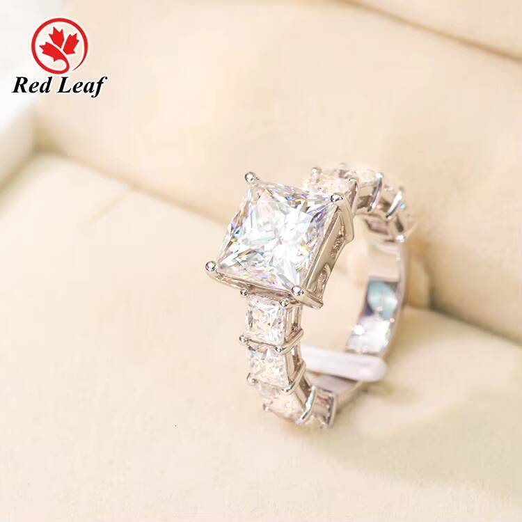 Redleaf Trendy Fine Jewelry Square Cut Moissanite Rings 925 Silver Plated 18K White Gold Plated Engagement Ring