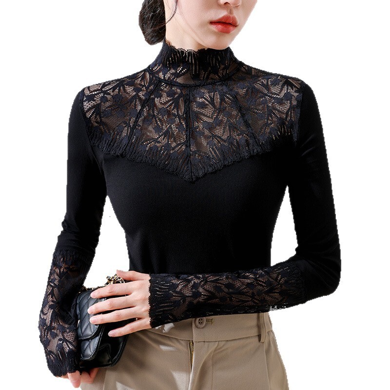 New designer clothing for women's long sleeved lace tops, trendy and fashionable long sleeved clothing