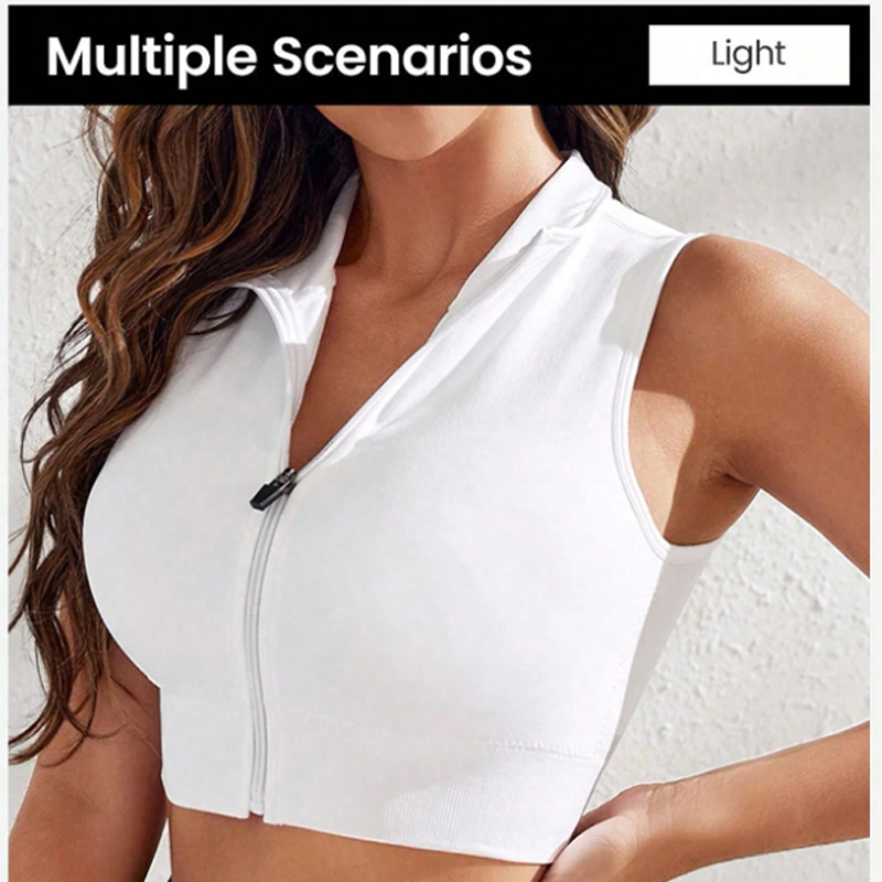 Cycling Fitness Wear Running Tops Tank Tops Sports Outdoor Quick Dry Base Layer Yoga Wear Stylish Stand Collar Front Zipper Design Wide Hem