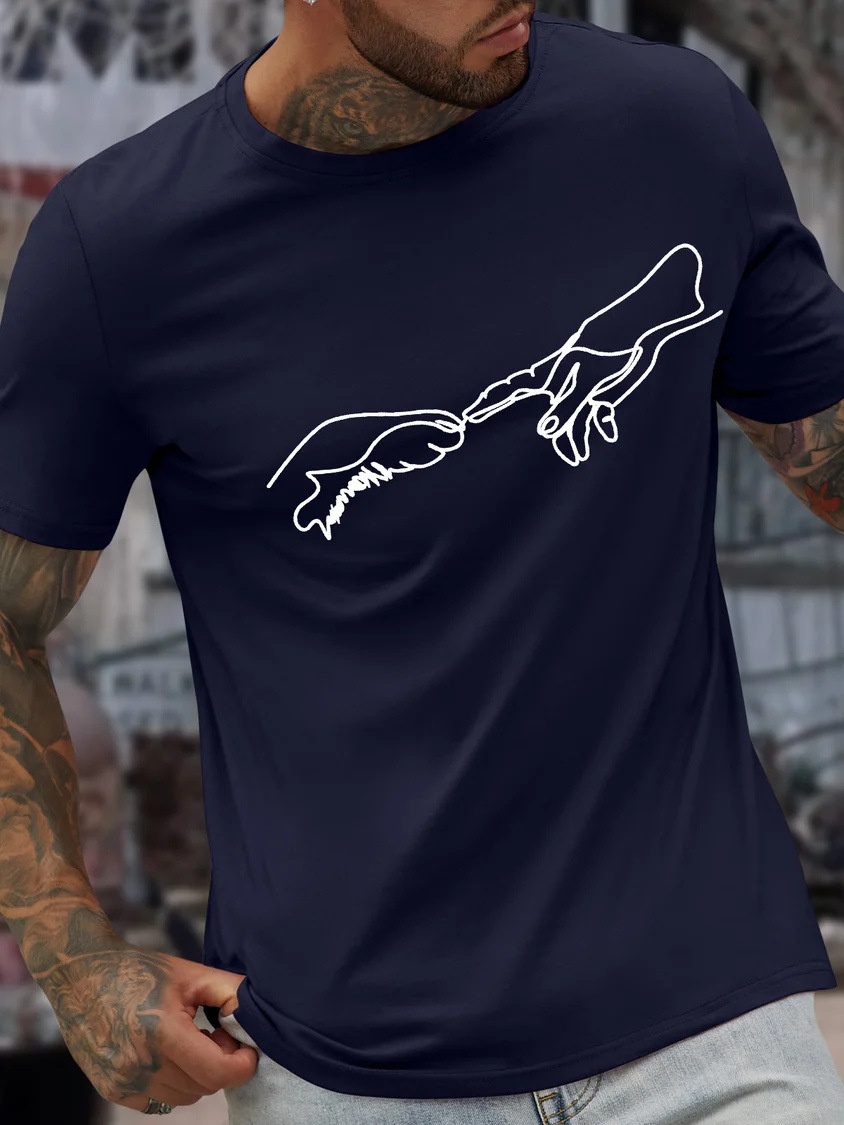 European & American Oversized Men's Dog-Head Fist Print Crew Neck Letter Print Casual Oversized Fit T-Shirt - TT7303