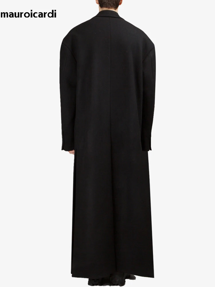 Mauroicardi Autumn Winter Extra Long Black Oversized Thick Warm Soft Wool Blends Coat Men Double Breasted Korean Fashion 251029