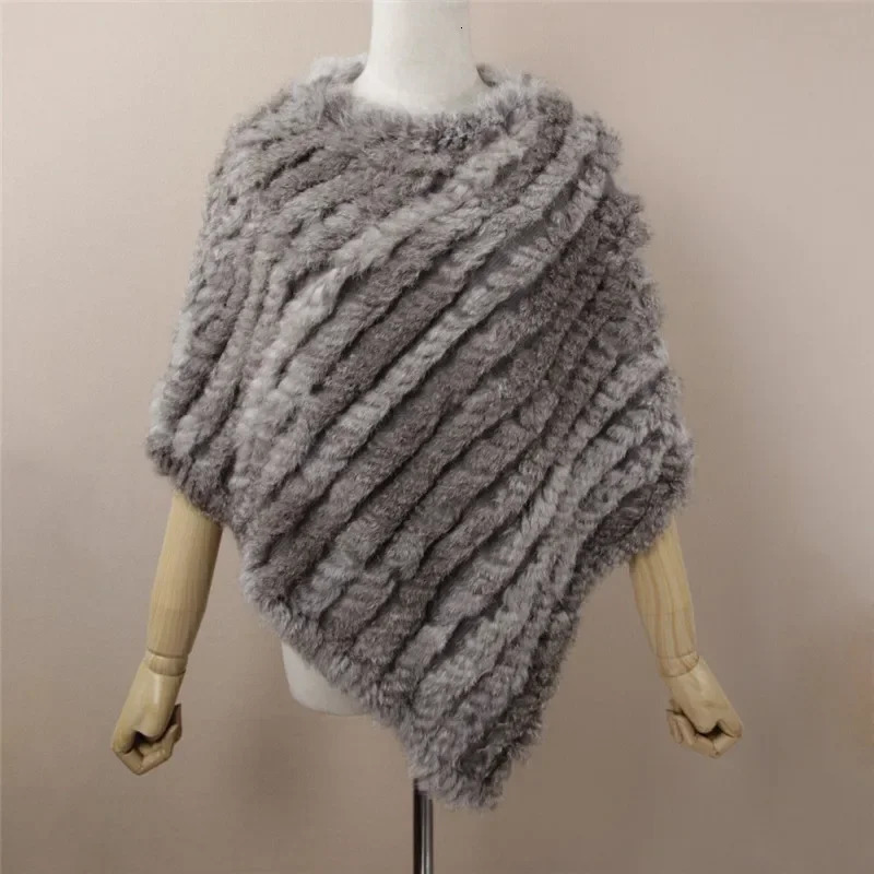 23 Colors Lady Real Rabbit Fur Poncho Weave Autumn Winter Shawl Coat Fashion Patchwork Casual Batwing Sleeves Pullovers Capes 251029