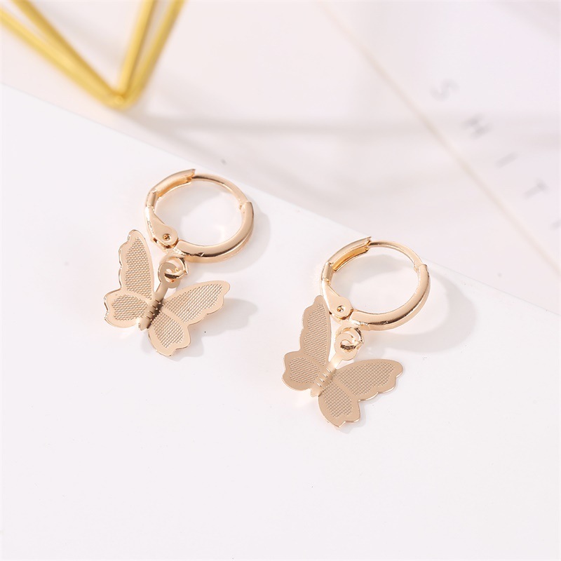 18k Gold Plated Korean Style Gold Sweet Matte Butterfly Drop Ear Clips Women's Earrings