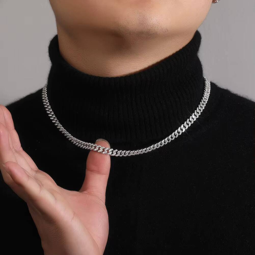 Hip Hop 6mm925 Silver Moissanite Mens Custom Cuban Chain