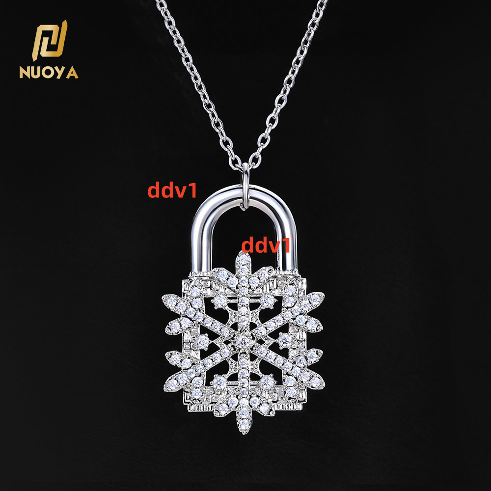 NUOYA Iced Out Diamond Snowflake Pendant Necklace with Fine Chain for Women Keybox Padlock Design Charm Pendant Fashion Jewelry Designer's style