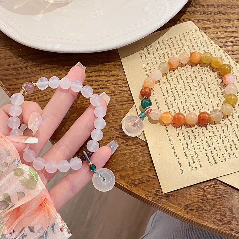 Handcrafted White Agate Charm Bangle Inspired by Ancient China Design