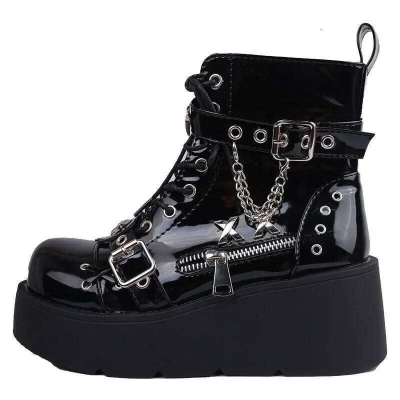 Platform Wedges Women Ankle Autumn Winter Gothic Street Comfy Fashion Cool Woman Shoes Motorcycle Boots Big Size 43