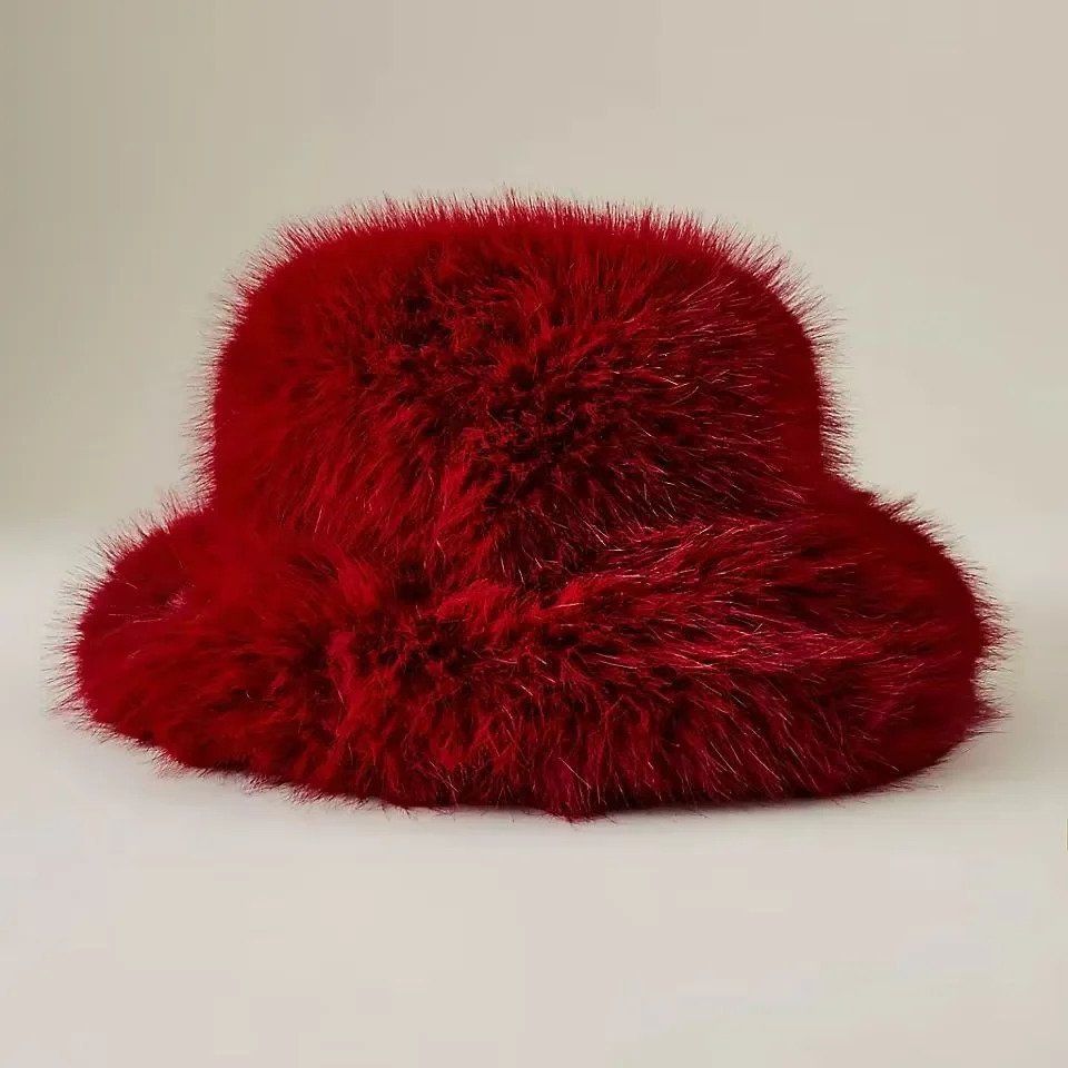 Faux Fur Bucket Hat Warm Imitation Fox Fur Thickened Autumn Winter hat Personality Fishermen Hats for women 251028