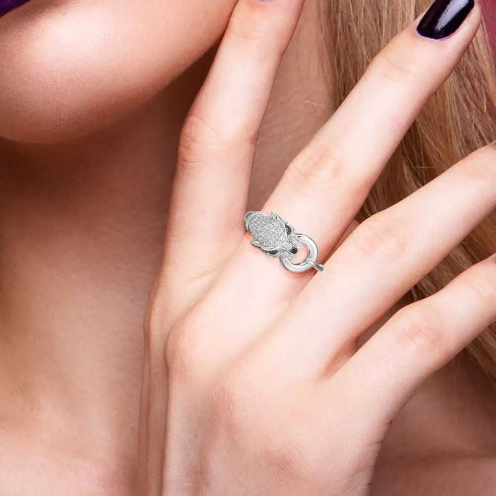 SANTUZZA 925 Sterling Silver Ring For Women Green Spinel White Cubic Zirconia Leopard Panther Rings Party Trendy Fine JewelryW251030