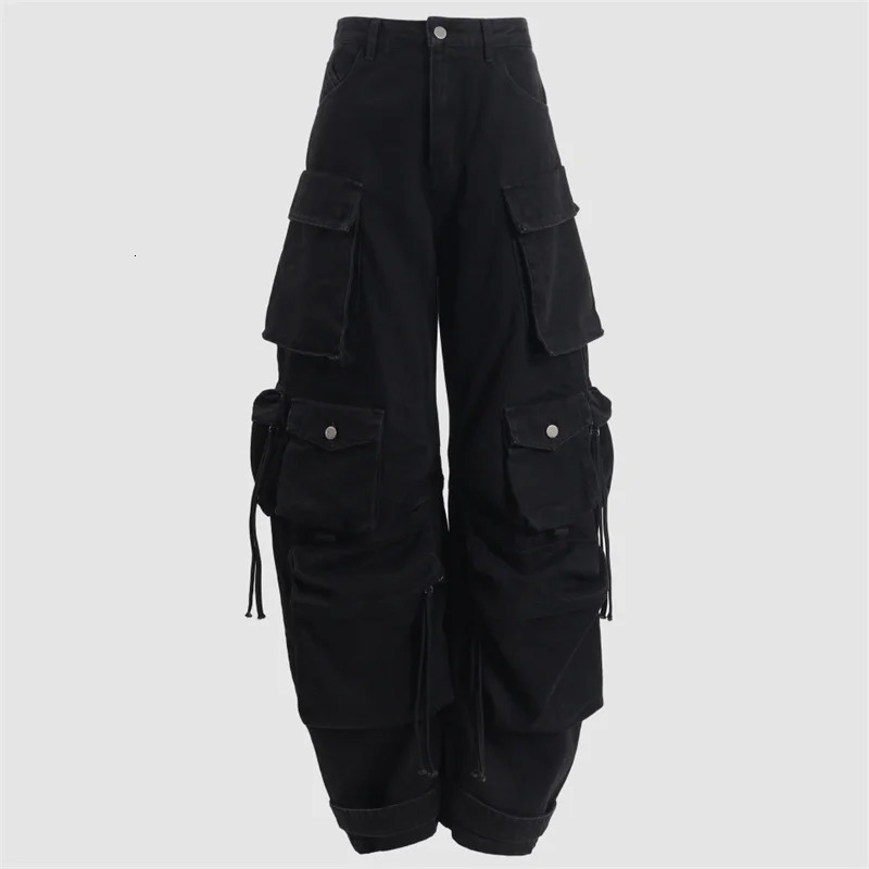 Womens jeans 2025 Winter low waisted slim fit wide leg pants pure cotton womens pants Retro ripped cargo pants Denim pants 251029