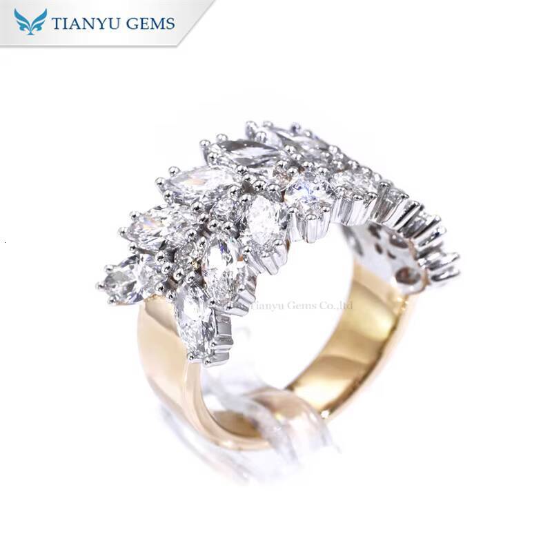 Tianyu Gems Highendjewelry Multishape Marquise Cut Lab Diamond DEF VS1 14k Solid White Gold and Yellow Gold Ring for Women