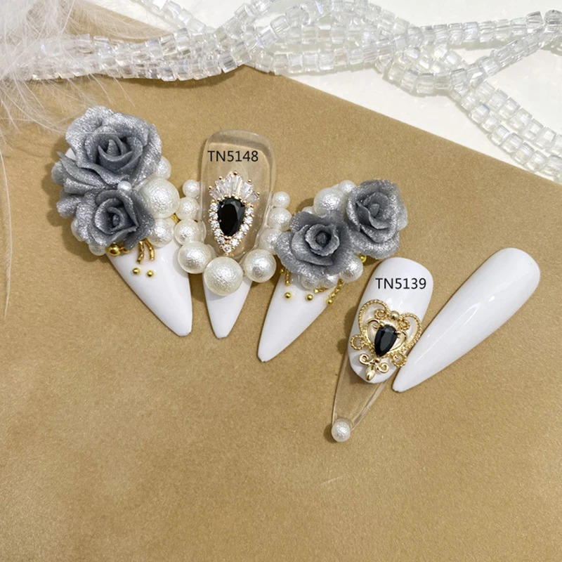 10pcs Metal Black Zircon Nail Jewelry Fingertip Diamond Japanese Nail Decoration Punk Style Manicure Ornaments 251027