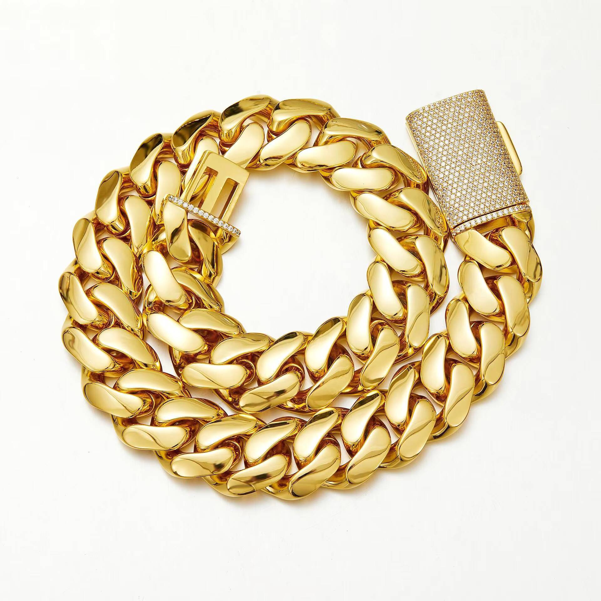 Mens Solid Miami Cuban Link Chain in Luxurious 14K18K24K Gold Plating Hip Hop Jewelry by Caranas Wholesale