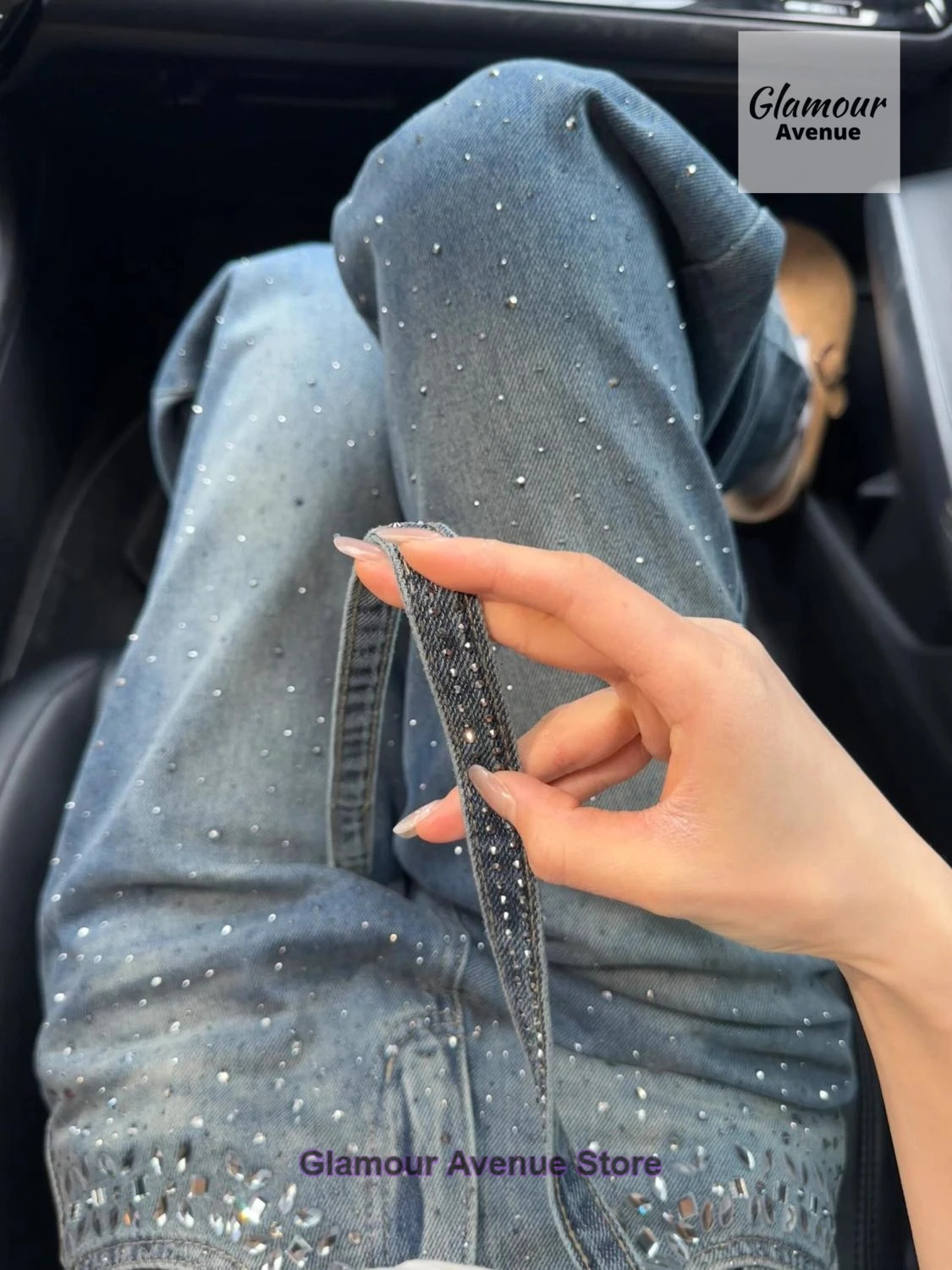 American retro rhinestone style jeans for womens spring and autumn fashion loose and slim niche straight leg pants 251029