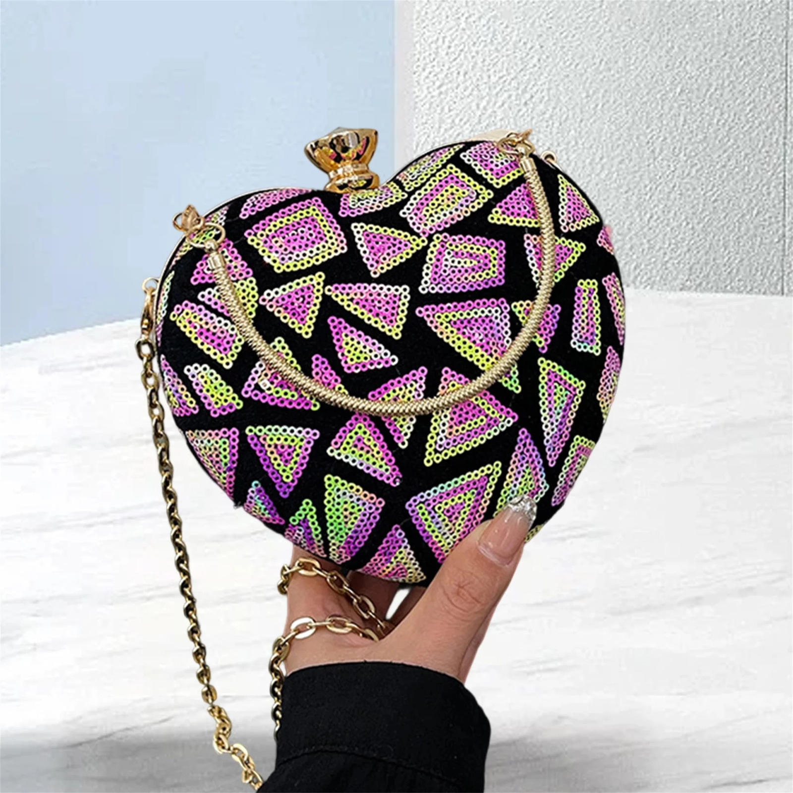Elegant Rhinestone Embellished Heart Shaped Clutch Purse with Detachable Chain Strap for Women s Evening Party 251023