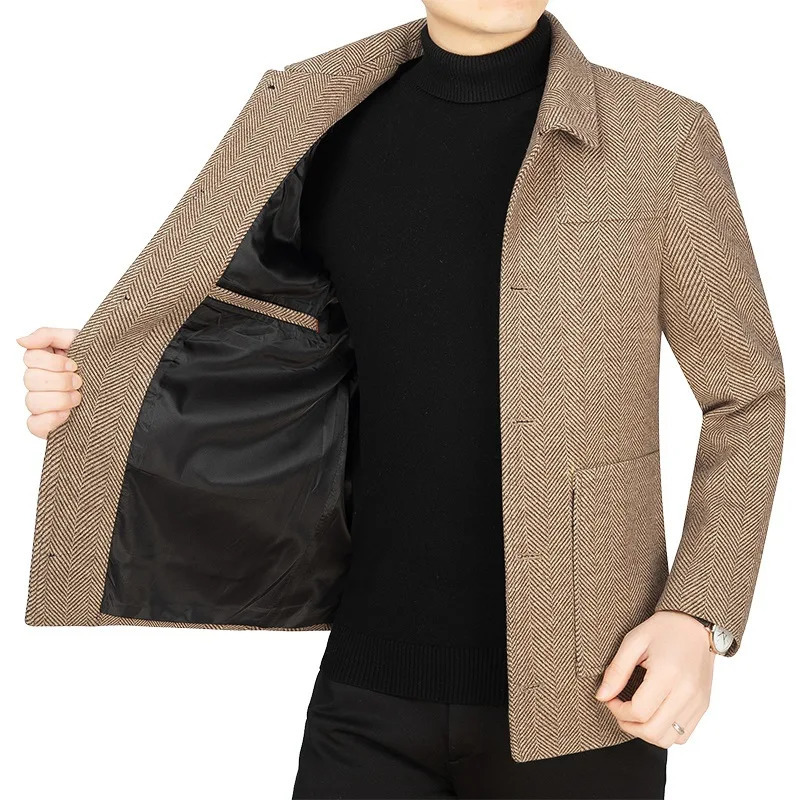 High Quality Fashion Wool Blends Coats Men Solid Smart Casal Jacket Mens Turn Down Collar Autumn Winter Blazers Coats Man 251029
