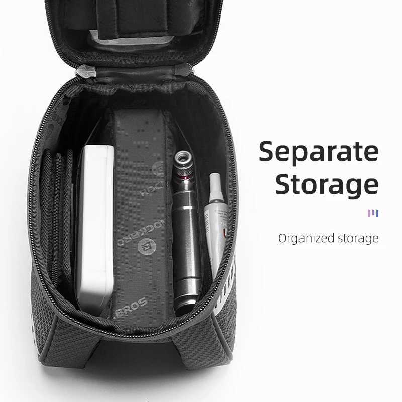 ROCKBROS Front Bike Bag Sensitive Touch Screen Reflective 1L Bicycle Bag Double Zipper Separate Storage Bag MTB Bike Accessories H251029