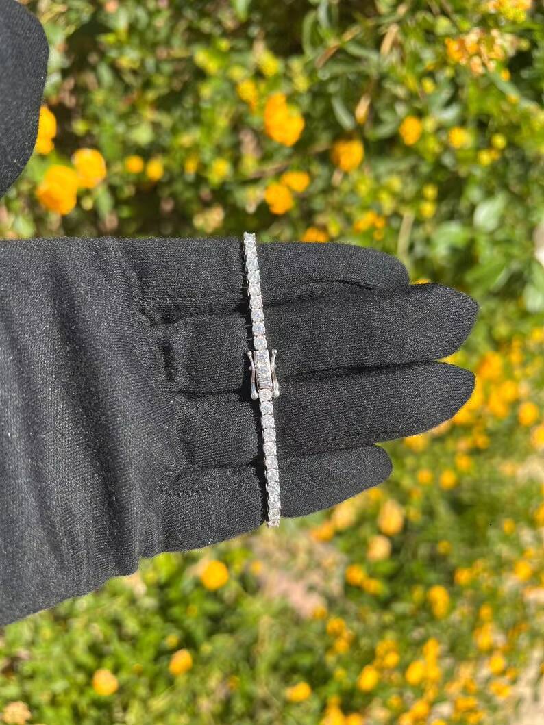 Rinntin SMN Premium Iced Crystal Tennis Moissanite Necklace Chain VVS Clarity 14kt Sterling Silver 724 Inch Mossanite Jewelry