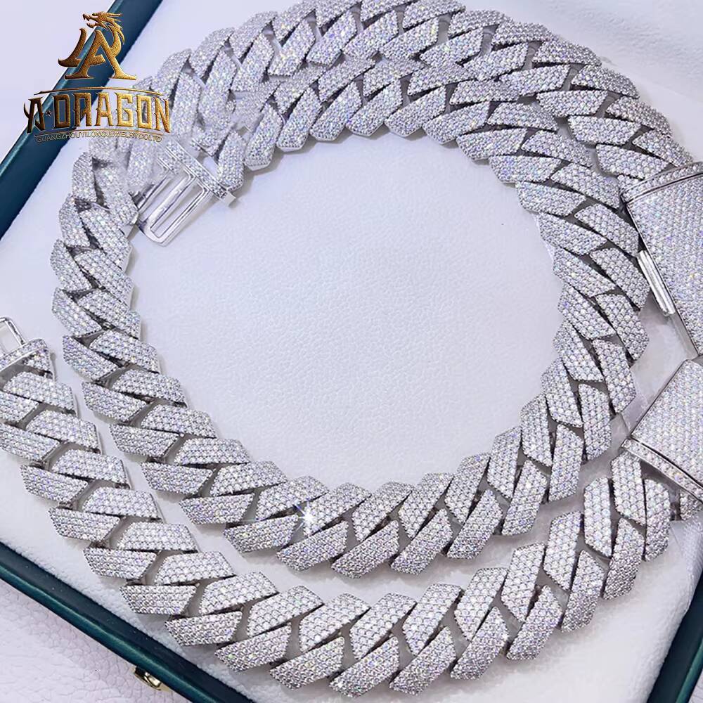 Mens Customized Hip Hop Jewelry Cuban Link Chain with RhodiumPlated Moissanite Diamonds Passes Diamond Tester