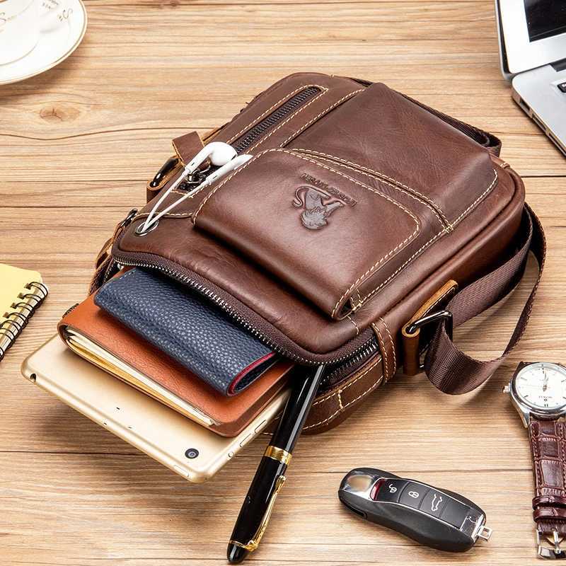 Mens leather shoder bag mtifunctial and highcapacity cowhide crossbody bag handbag Y251011