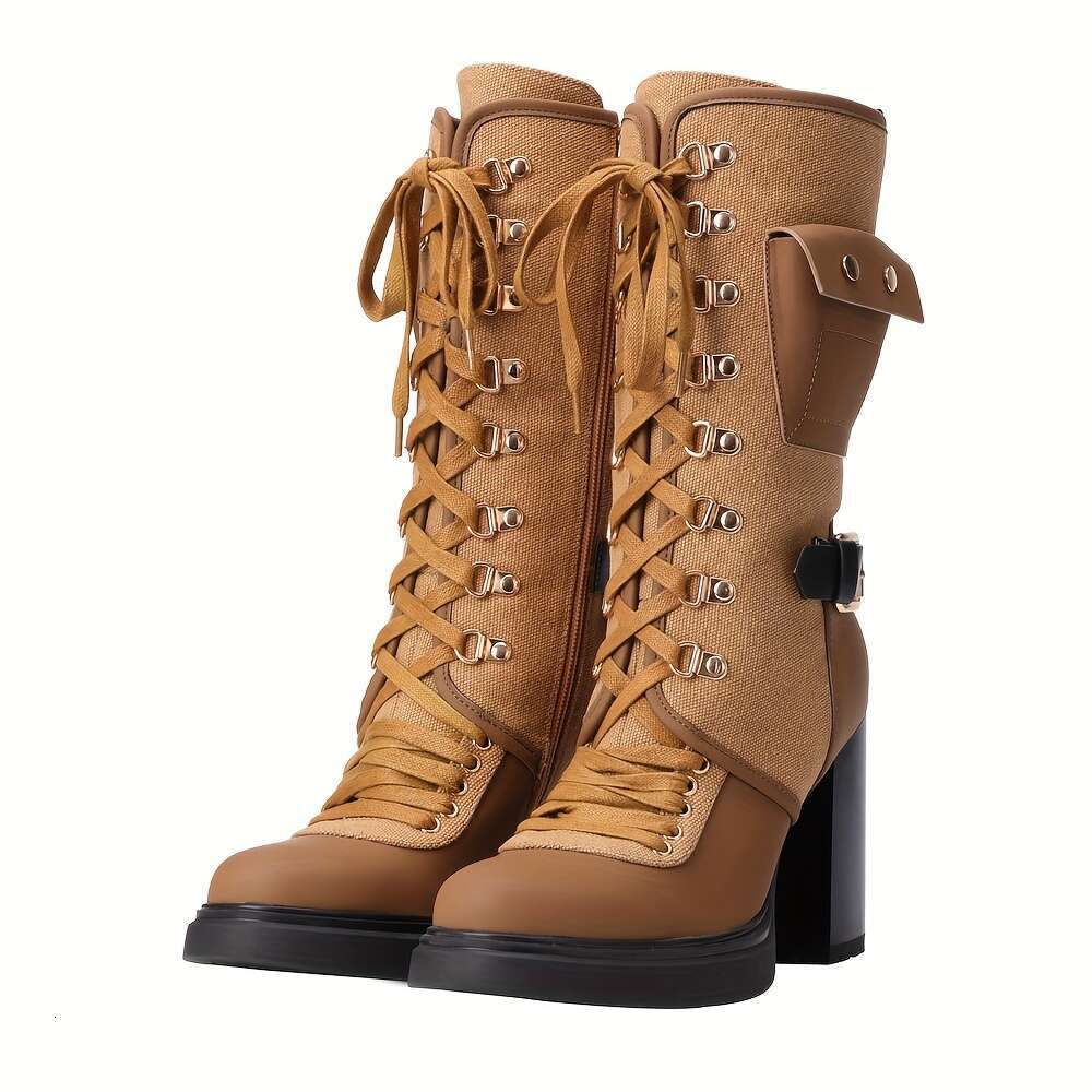 Women's Wide Calf Thigh-High Boots Feature Buckle Strap And Chunky Block Heel, Ideal Those Looking Over-The-Knee Lace-Up Riding Or Combat Styles 