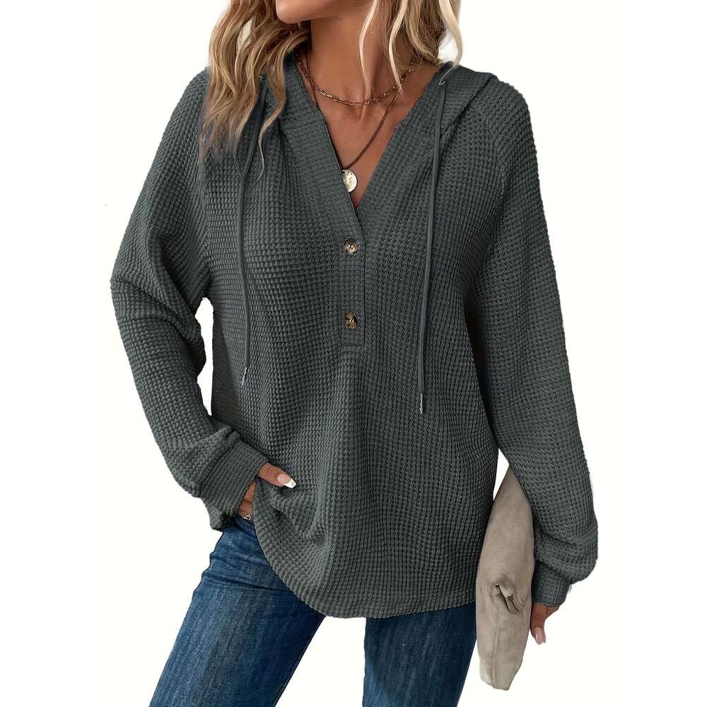 Three Piece Women S Fashion Hooded Shirt Casual Button Up Drawstring Long Sleeve Top Set For Spring Summer