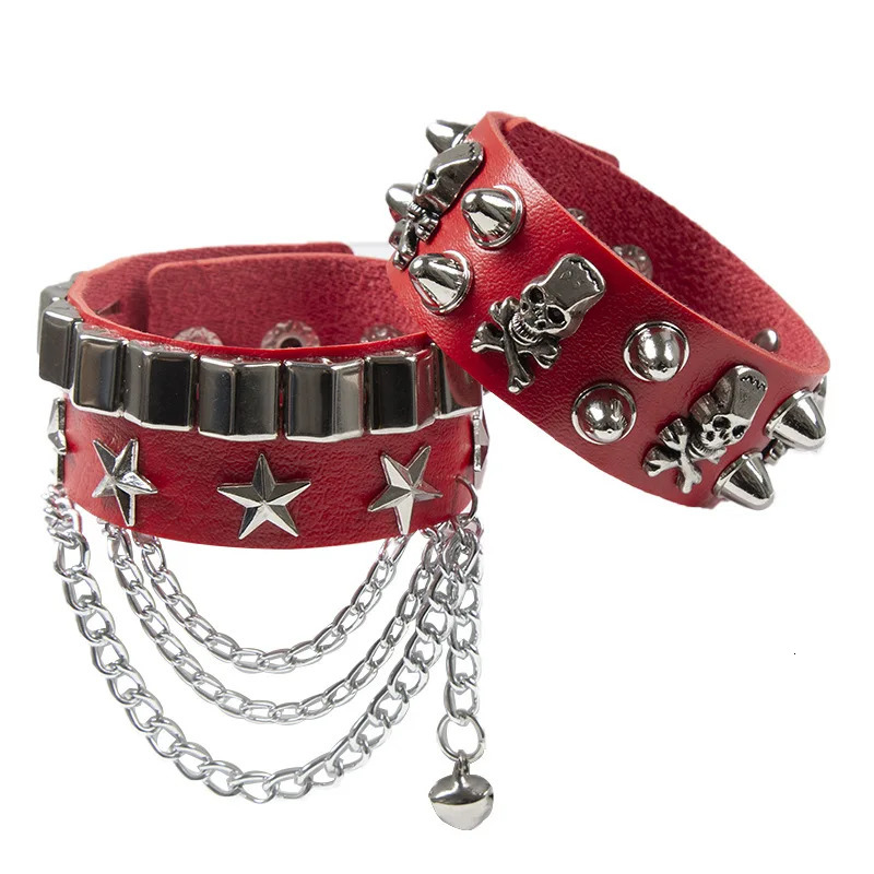 2024 PU Leather Bracelet Punk Bracelet Adjustable Skull Goth Cuff Bracelet Gothic Rivet Buckle Wristband for Men Women 251028