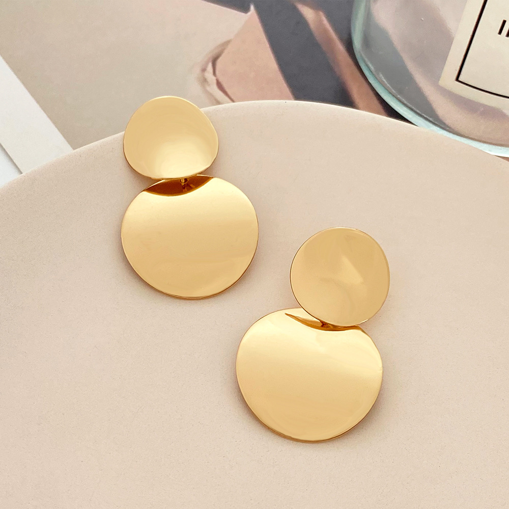 Round Alloy Stud Ins Style Three-Dimensional Glossy Fashionable Versatile Trendy Drop Earrings Jewelry