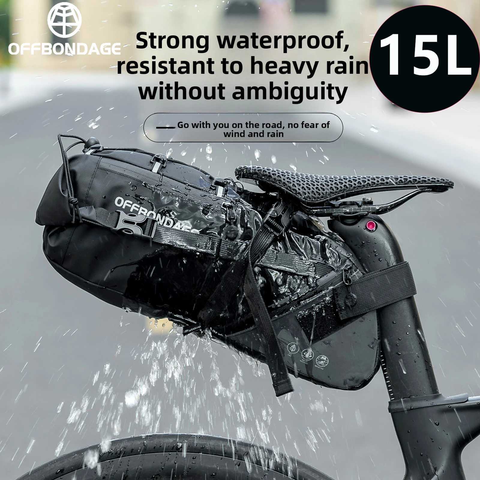 OFFBONDAGE Bicycle Saddlebag Waterproof 15L Large Capacity Bike Bag Cycling Tail Bag MTB Foldable Rear Bag Bike Road Luggage H251029