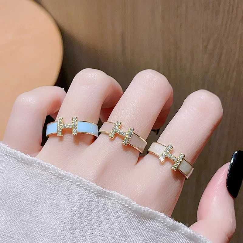 Zircon Letter H Opening Ring Niche Design Light Luxury Highend Fashion Personalized AccessoryW251030