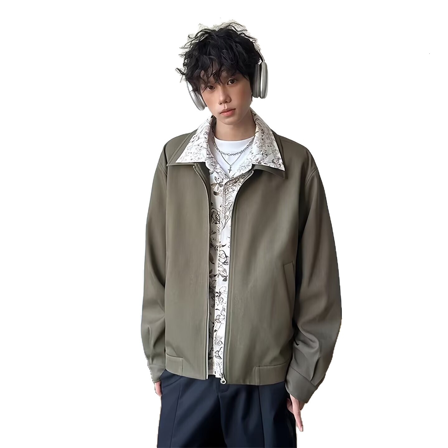 Fake Two-piece Short Jacket For Men Autumn Trendy Brand Inner Floral Lining Designer Jacket Patchwork High-end Feel Stylish Turn-down Collar Executive