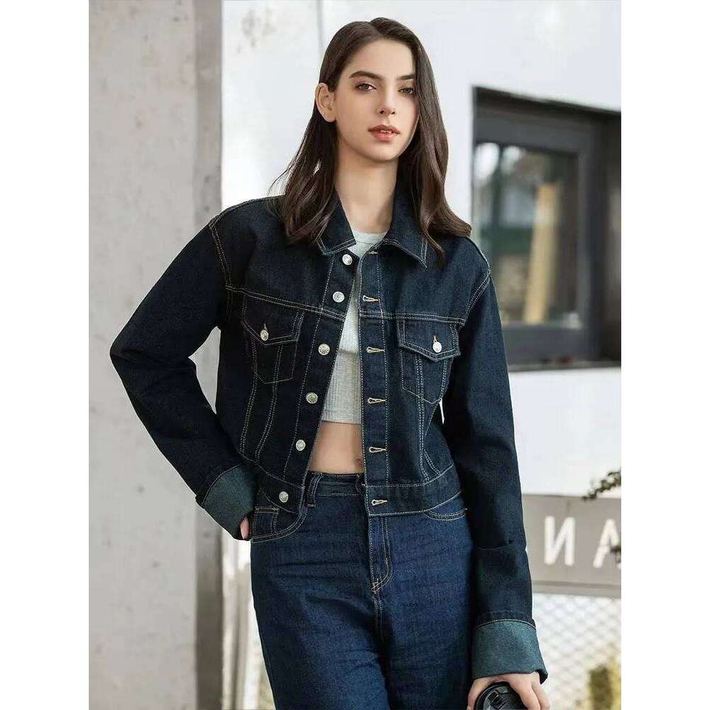 HH Women Vintage Denim Jacket Pant Sets Single Breasted Lapel Long Sleeve Coat Wide Leg Trousers Jeans High Street Outfits