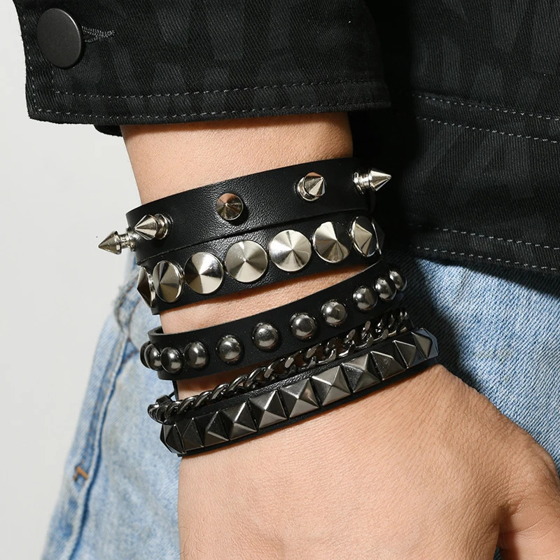 Halloween Punk Gothic Pu Leather Bracelet Set For Men And Women Neutral Y2k Rivet Bracelet Rock Festival Party Gift 251028
