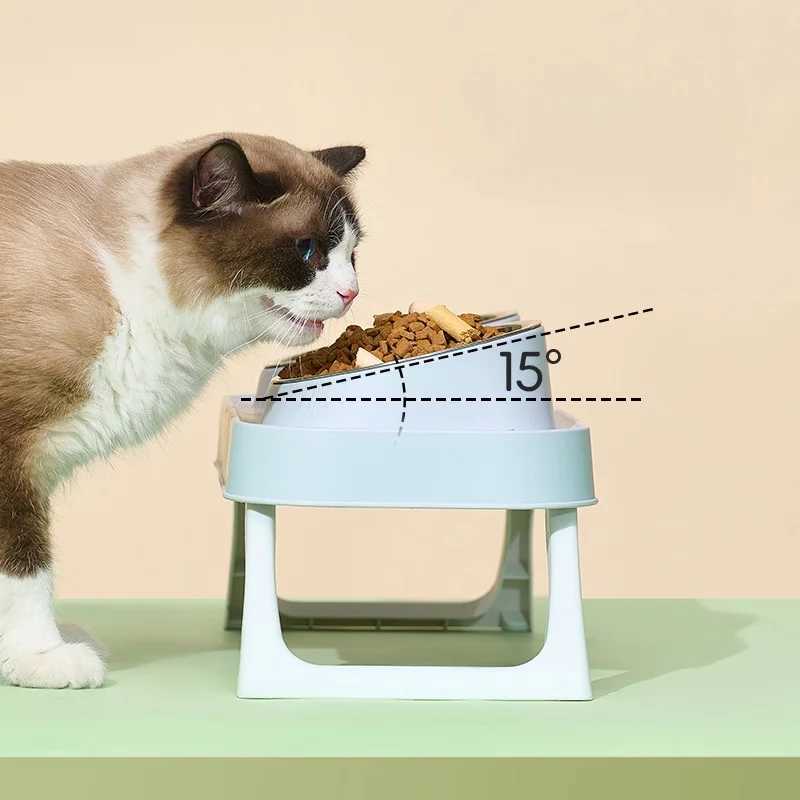15 Elevated Pet Feeder Portable Foldable Dual Stainless Steel Bowls with NonSlip Base Neck Support for Cats and Dogs J251113