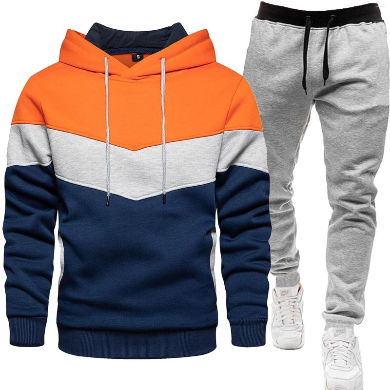 Men's Tracksuits European And American Sports Suits For Spring Autumn Patchwork Hooded Sweatshirt Long Pants Two-Piece Set Cross-Border