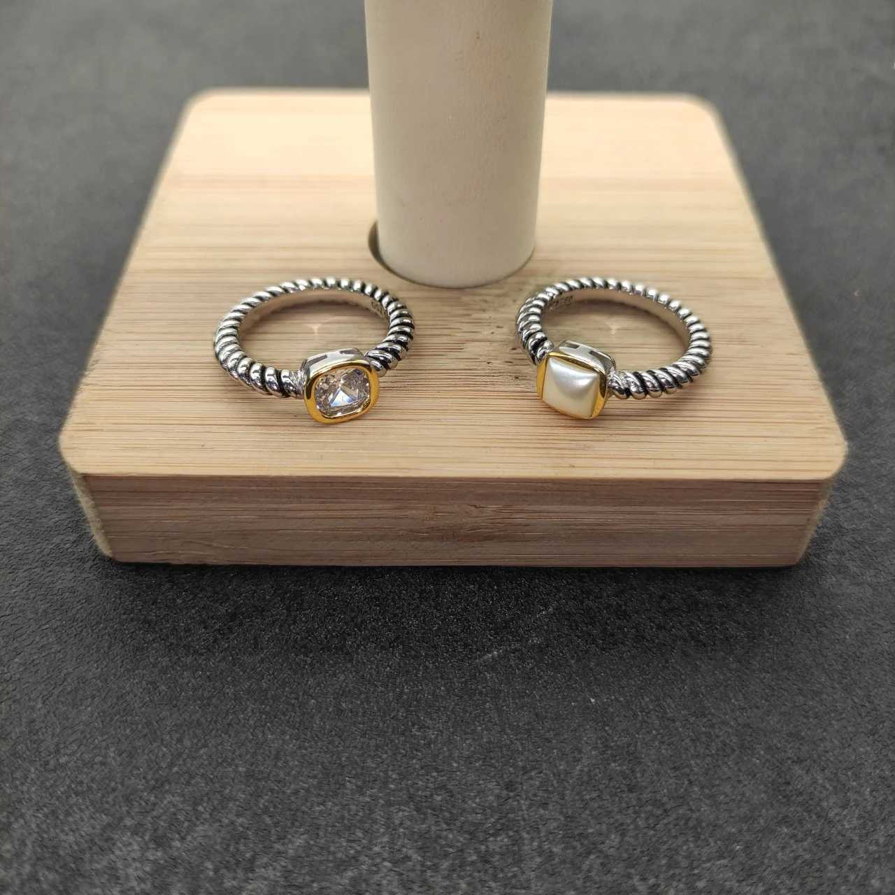 2025 new hot selling 6mm fat square pearl diamond ring neutral personality fashion trend simple retro luxury jewelry giftW251030