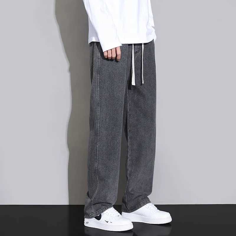 2025 Fall Vintage Washed Jeans Men Casual Loose Straight Wide Leg Pants Retro Denim Trousers J251030