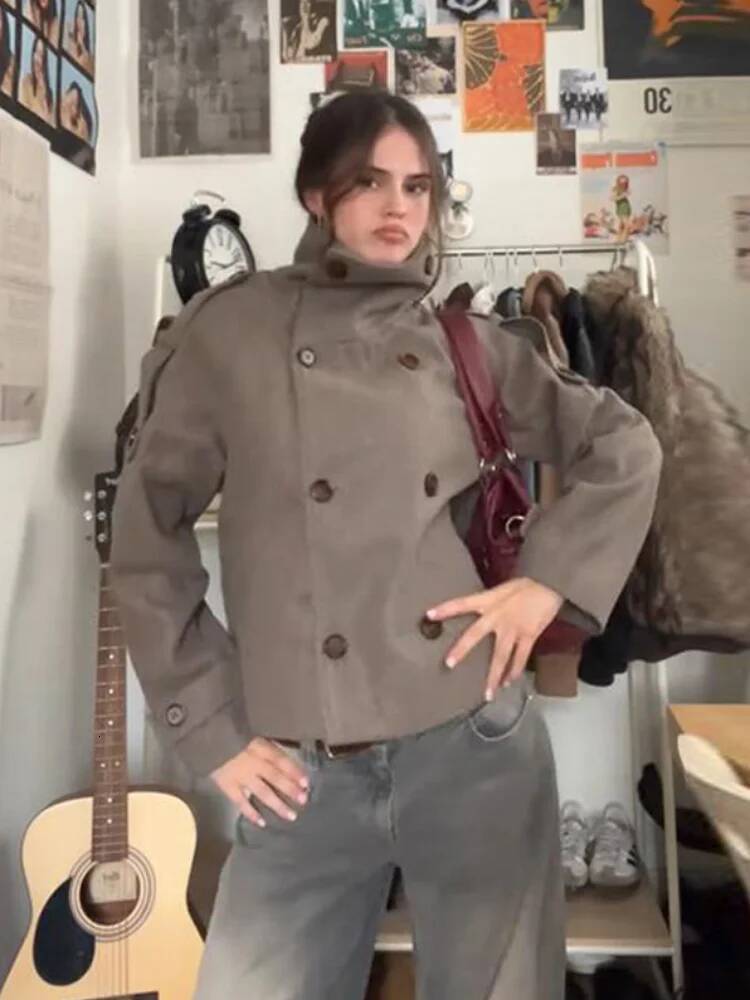 winter jacket women Casual Turtleneck Women's Woolen Coats Stand Collar Double Breasted Long Sleeve Pockets Jackets 2025 Autumn Winter Lady Outwe