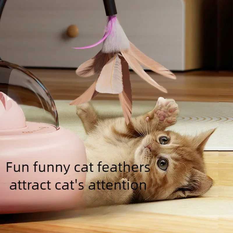Electric Smart Teaser Cat Toy UFO Cat Teaser Stick With Bell Training Pet Toys Replaceable Feather Interactive Cat Supplies S251029