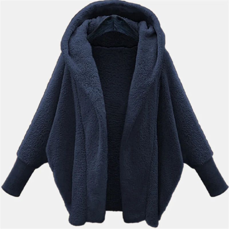 Autumn and Winter Plush Jacket for European American Women Solid Color Long Sleeved Hooded Loose 251028