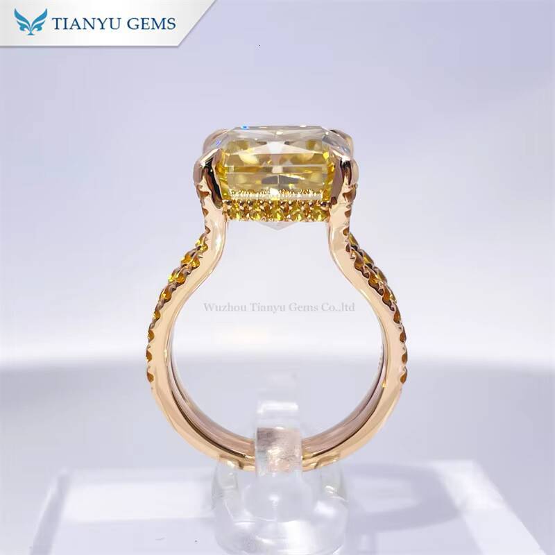 Tianyu Elegant Fancy Vivid Yellow Moissanite Diamonds Engagement Ring Crushed Ice Sparkle Timeless Design 10K 14K 18K Rings