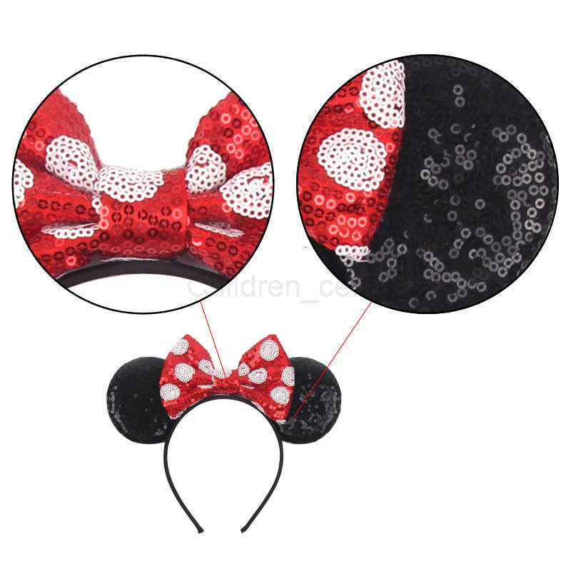 Disney 2025 Classical Mouse Ears Headband Embroidery 5 Sequins Dot Bow Hairband For Girls Featival Party DIY Hair Accessories H251030