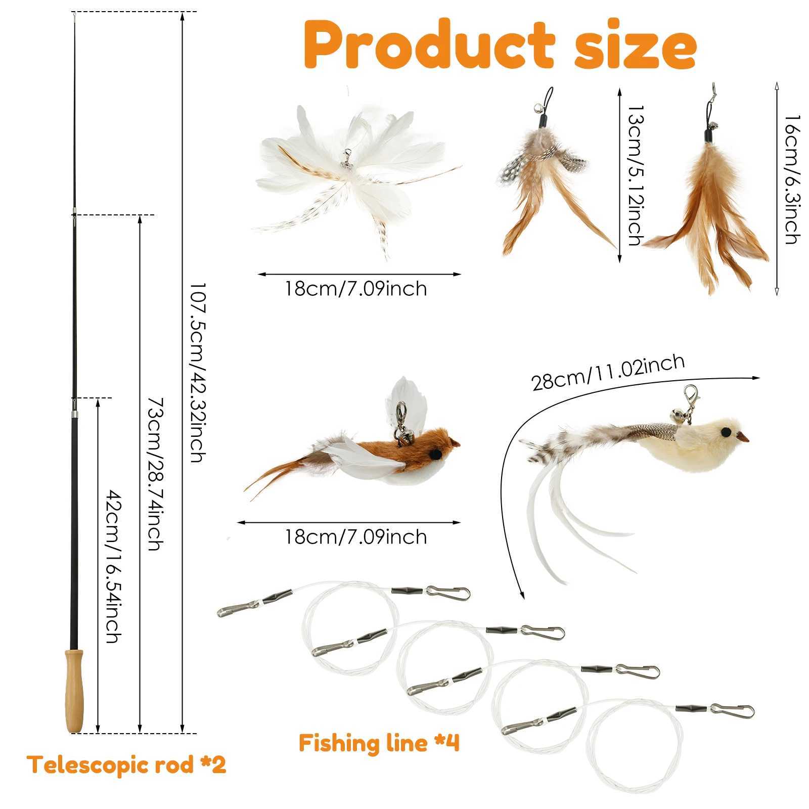 Cat Teaser Wand Toys Interactive Cat Feather Toy with 2 Birds and 3 Feather Refills Retractable Pole for Pet Lovers S251029{category}