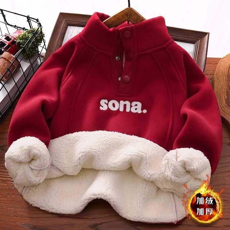 Boys Padded Sweater Childrens Thicken Pullover Winter Lambswool Hooded Jumper New Kids Casual Tops Autumn Warm Letter ClothesT251030