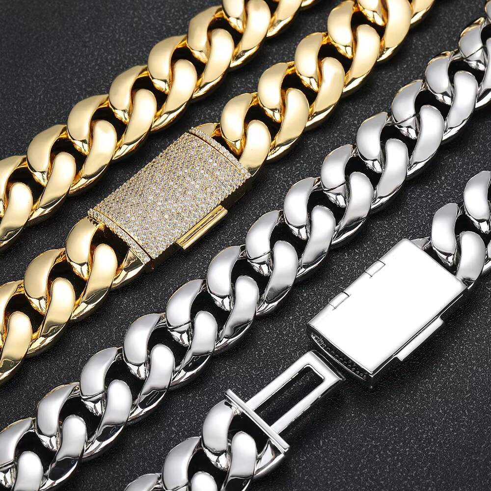 Wholesale 18K Gold Plated Brass Cuban Chain Bracelet Heavy Solid Miami Cuban Link Hip Hop Diamond Clasp for Women Designer's style