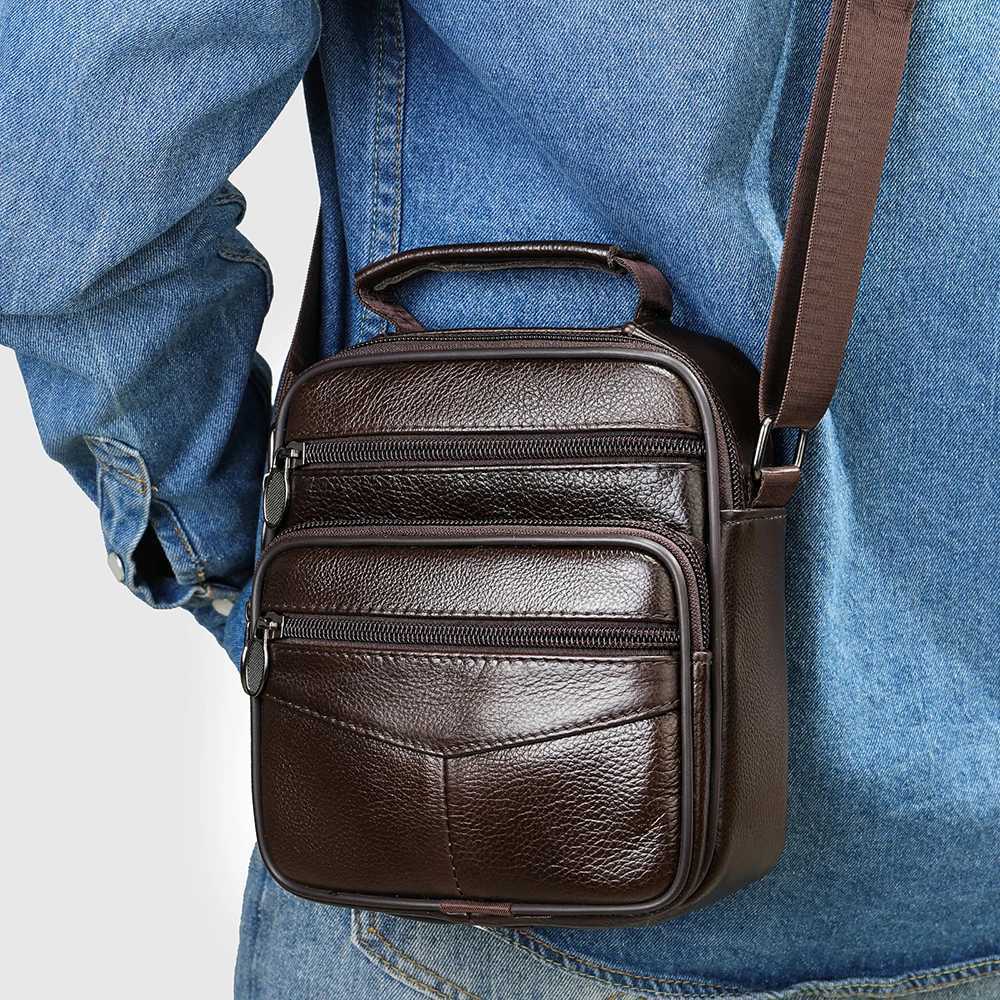 WAL Genuine Leather Shoder Bags Casual Small Handbags Purse Black Messenger Bags 6107 Y251011
