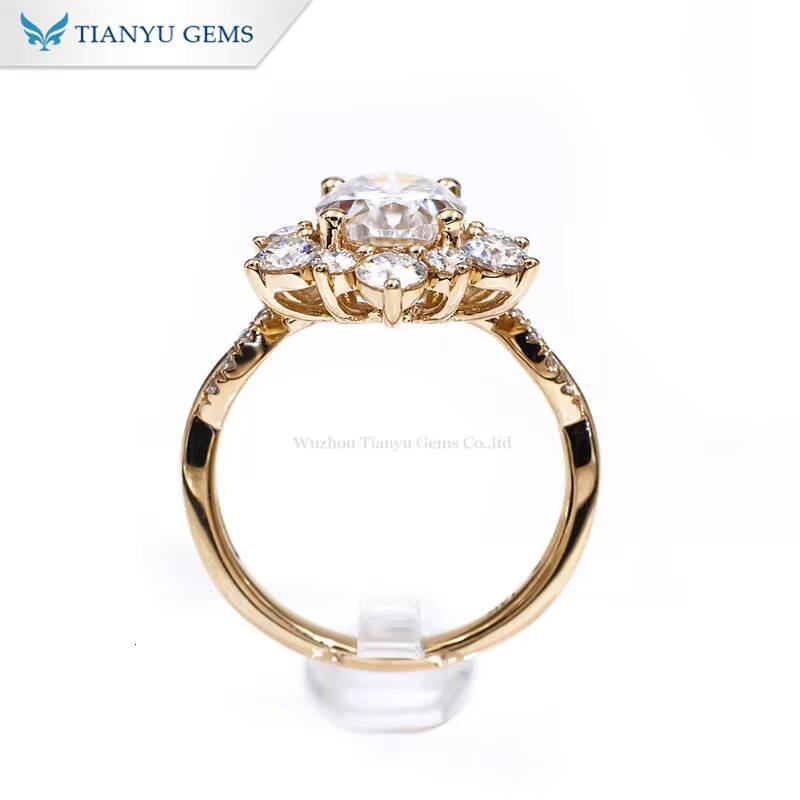 Tianyu Gems 85g 14k Yellow Gold 810mm 3ct Oval Hearts and Arrows Cut Moissanite DEF VVS1 Jewelry Ring Set for Women