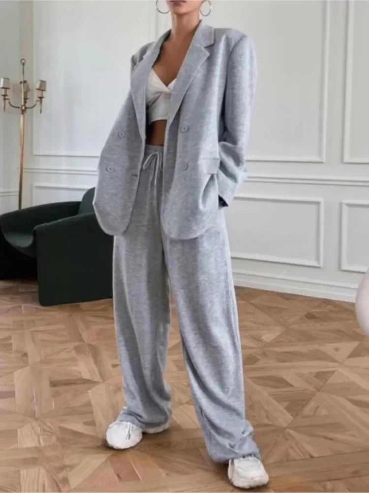 CPSYMYM Womens Casual Suit Fashion Loose Blazer 2 Piece Set Fall Winter Long Sleeve Coat Pants Sets Lady Office Work Out 251029